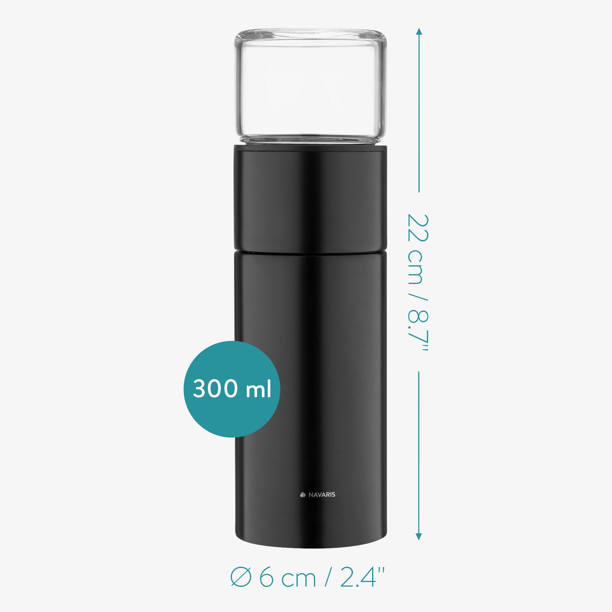 Navaris Glass Tea Bottle Γυάλινο Μπουκάλι Τσαγιού - 300ml - Black / Clear - 50094.03