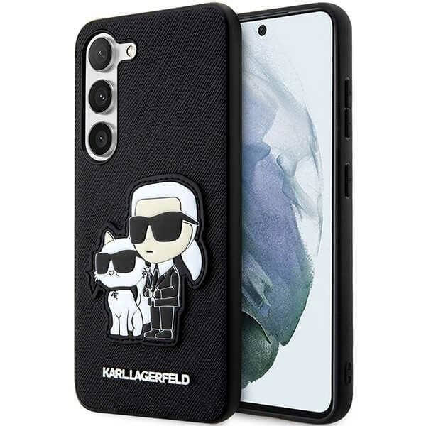 Karl Lagerfeld Samsung Galaxy S23+ - Saffiano Karl and Choupette Body Σκληρή Θήκη με Επένδυση Συνθετικού Δέρματος και Πλαίσιο Σιλικόνης - Black - KLHCS23MSANKCPK