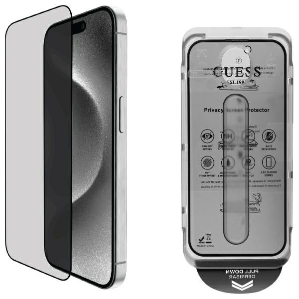 Guess iPhone 16 Pro - Privacy 2.5D Outline - Full Screen Tempered Glass Αντιχαρακτικό Γυαλί Οθόνης - Black