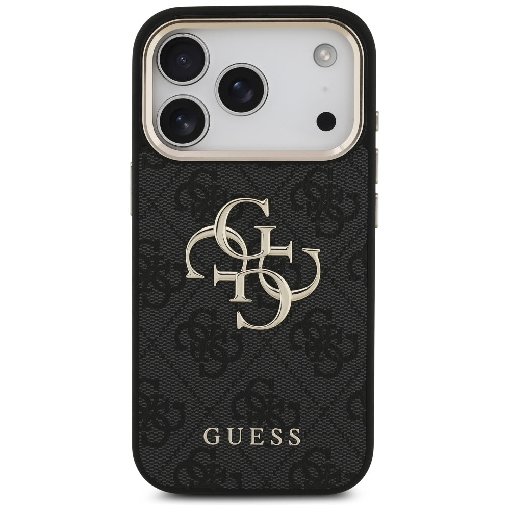 Guess iPhone 17 Pro - 4G Big 4G Classic Logo - Σκληρή Θήκη με Πλαίσιο Σιλικόνης και Επένδυση από Οικολογικό Δέρμα - Black / Gold - GUHCP17L4GMGCGR