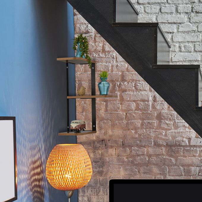 Relaxdays Γωνιακό Ράφι Τοίχου - 42,5 x 26,5 x 26,5 cm - Brown / Black - 4052025338848