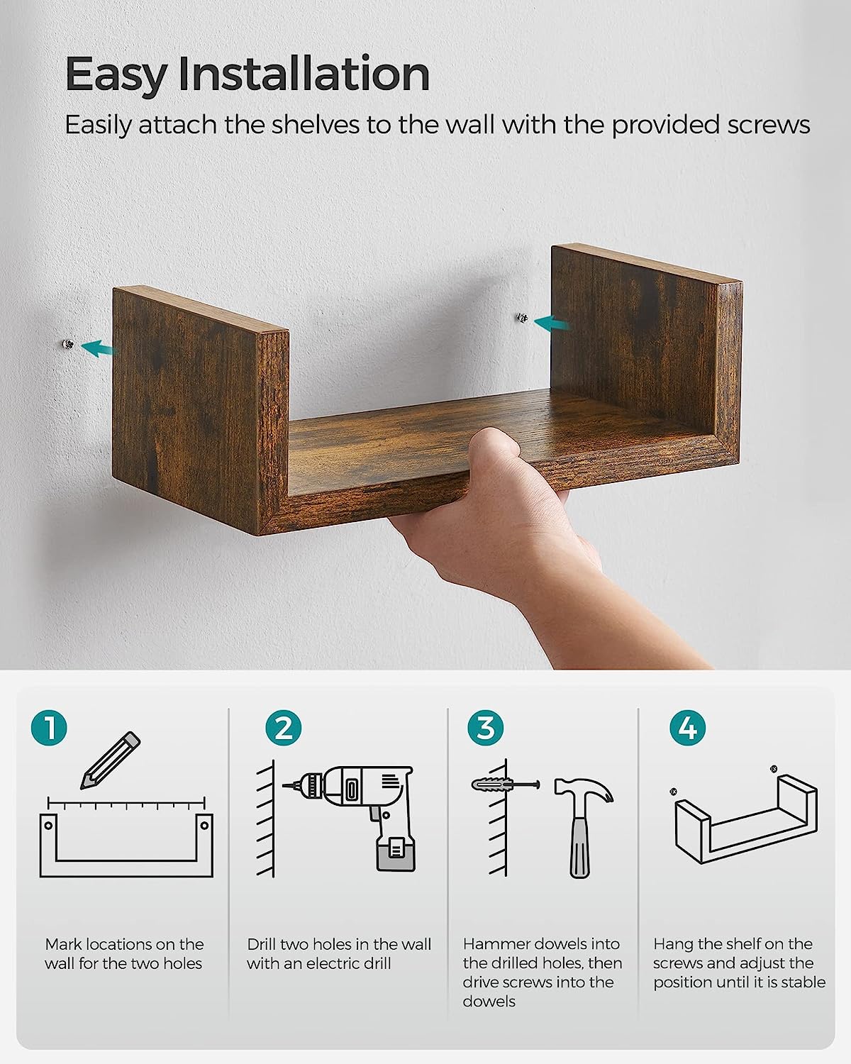 Songmics Σετ 3 Ράφια Διαφορετικού Μεγέθους - Rustic Brown - LWS066T01