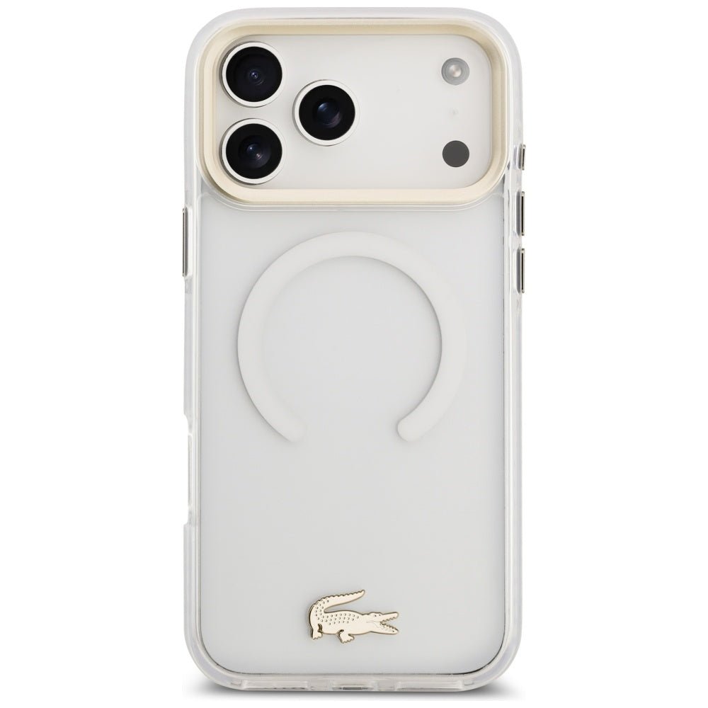 Lacoste iPhone 17 Pro Max - Shockproof Transparent Frosted Gold Logo MagSafe - Σκληρή Θήκη με Πλαίσιο Σιλικόνης - White