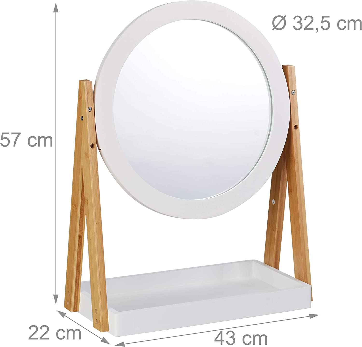 Relaxdays Περιστρεφόμενος Καθρέπτης Μακιγιάζ με Ράφι για Καλλυντικά από Μπαμπού - Natural / White - 4052025249779