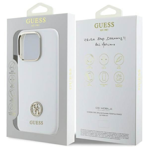 Guess iPhone 16 Pro Max - Silicone Logo Strass 4G - Σκληρή Θήκη με Πλαίσιο Σιλικόνης - White - GUHCP16XM4DGPH