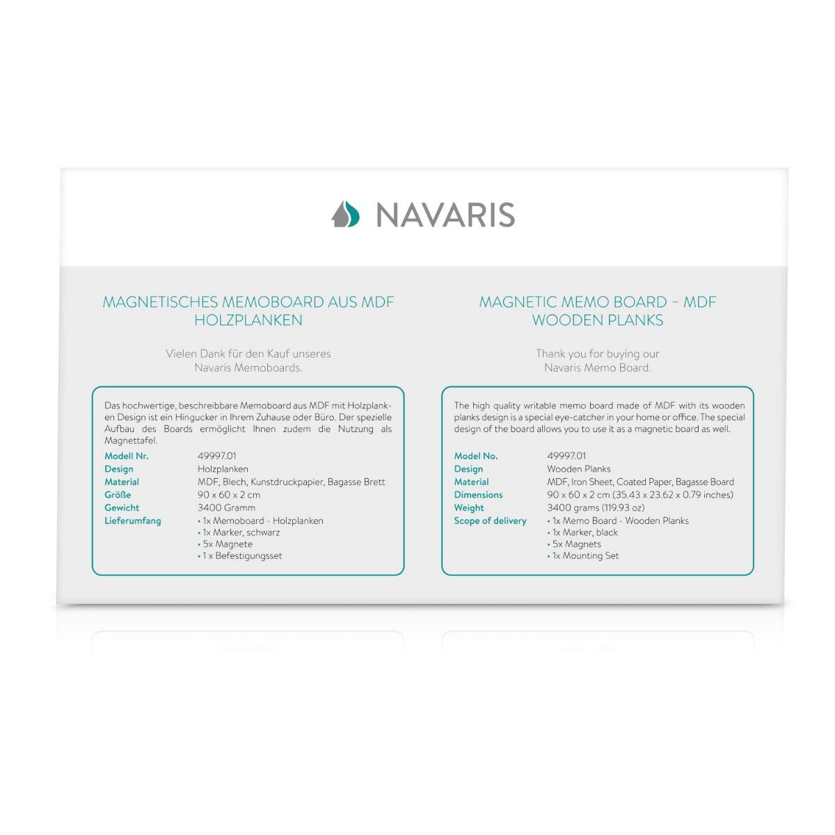 Navaris Μαγνητικός Πίνακας Ανακοινώσεων - 60 x 90 cm - Wooden Planks - 49997.01