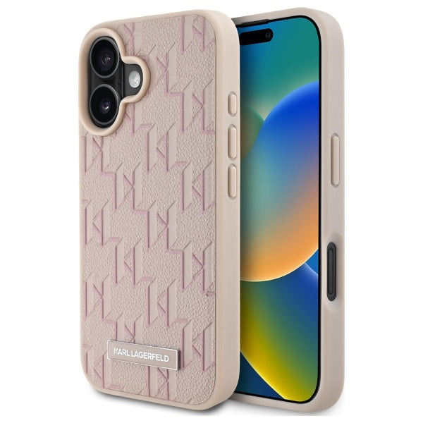 Karl Lagerfeld iPhone 16 - Hot Stamp - MagSafe Σκληρή Θήκη με Επένδυση Συνθετικού Δέρματος - Pink - KLHMP16SPKHPORPP