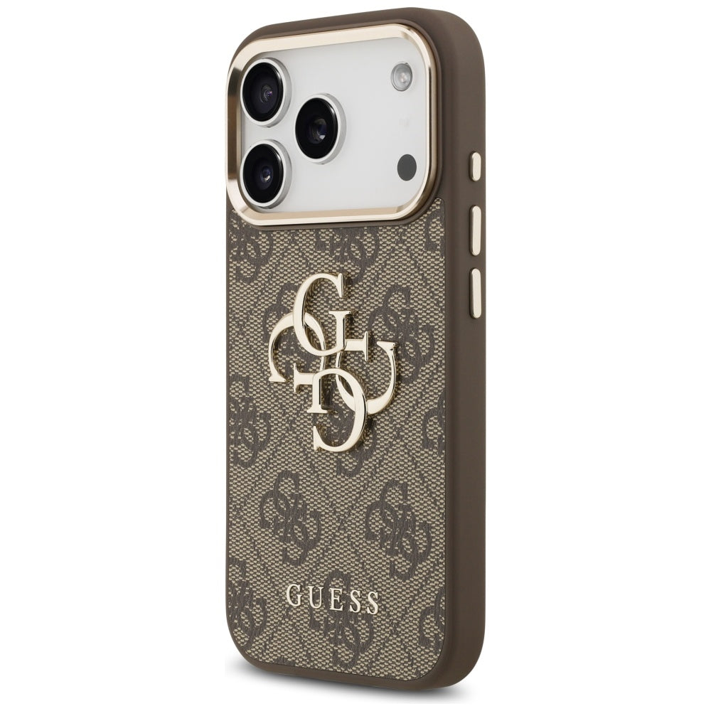 Guess iPhone 17 Pro Max - 4G Big 4G Classic Logo - Σκληρή Θήκη με Πλαίσιο Σιλικόνης και Επένδυση από Οικολογικό Δέρμα - Brown / Gold - GUHCP17X4GMGCBR