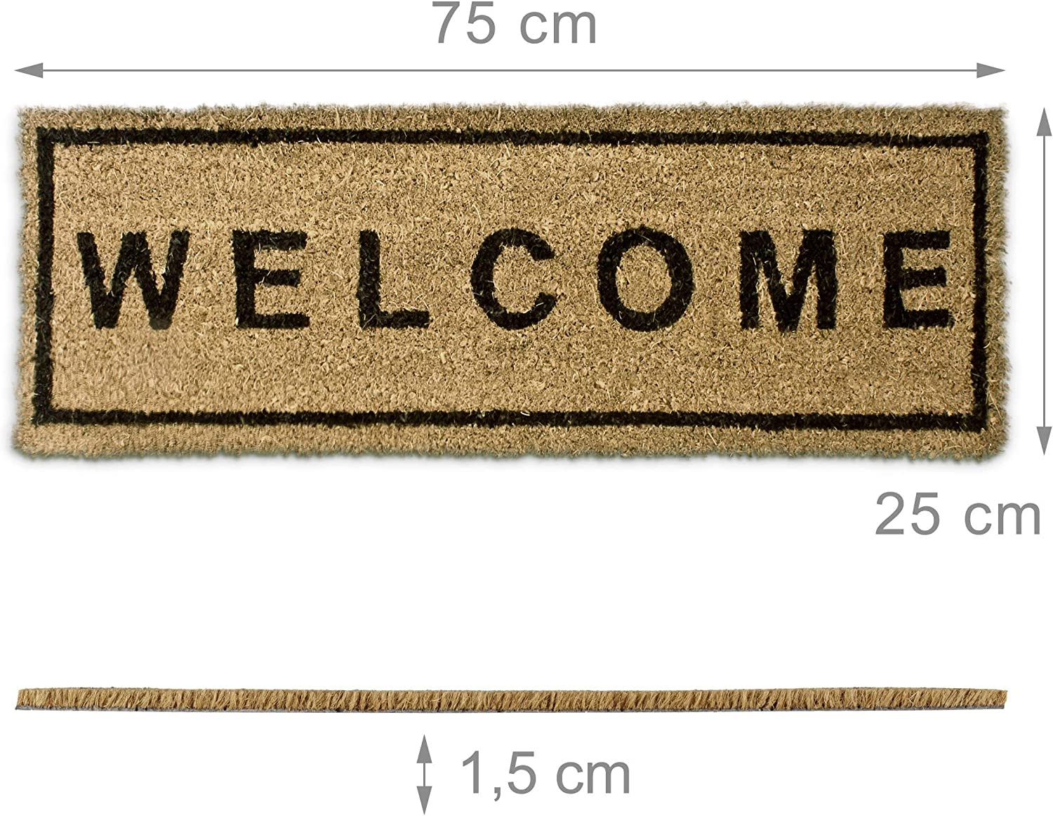 Relaxdays Χαλάκι Πόρτας από Ίνες Καρύδας Design Welcome - 75 x 25 x 1,3 cm - Natural - 4052025032173