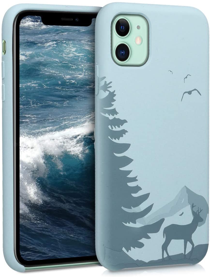 KW iPhone 11 Θήκη Σιλικόνης TPU Design Laser Engraved Deer - Light Blue - 50597.02