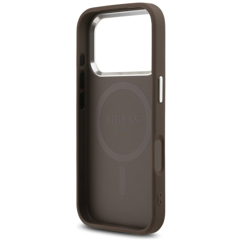 Guess iPhone 17 Pro - 4G Classic Logo MagSafe - Σκληρή Θήκη με Πλαίσιο Σιλικόνης και Επένδυση Οικολογικού Δέρματος - Brown - GUHMP17LP4GSSMCW