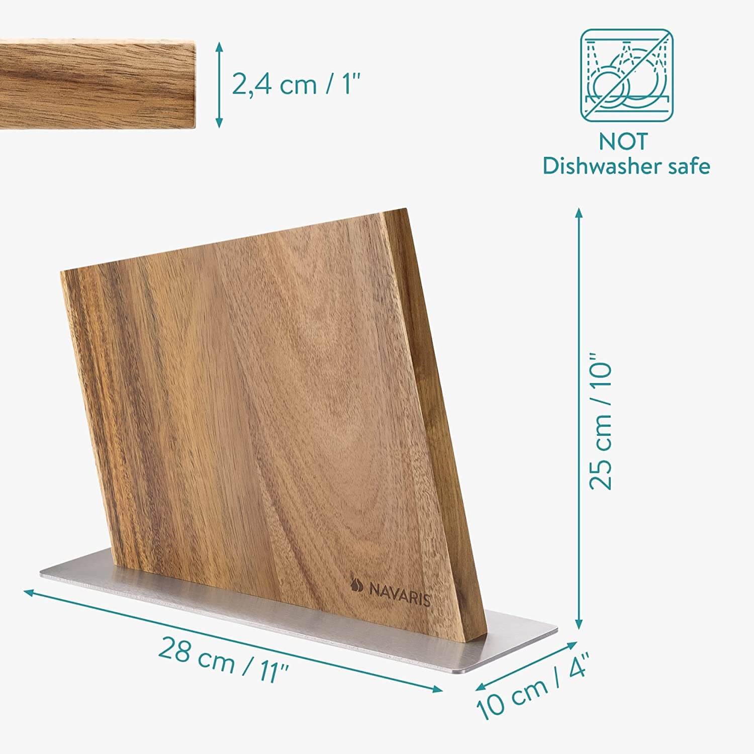 Navaris Μαγνητική Ξύλινη Βάση Μαχαιριών Διπλής Όψης - Acacia - 59010.01