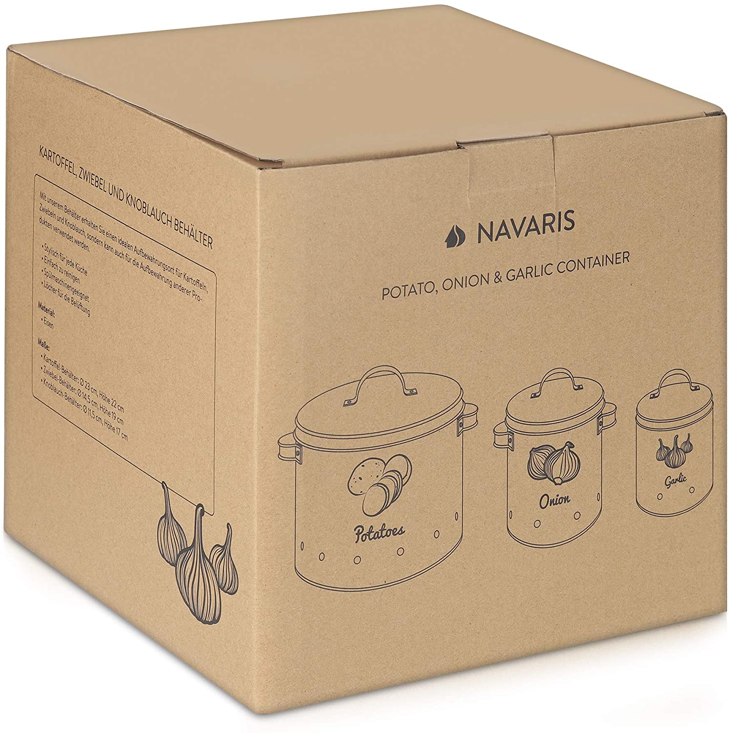 Navaris Σετ με 3 Δοχεία Αποθήκευσης Λαχανικών - Cream - 51525.01.16