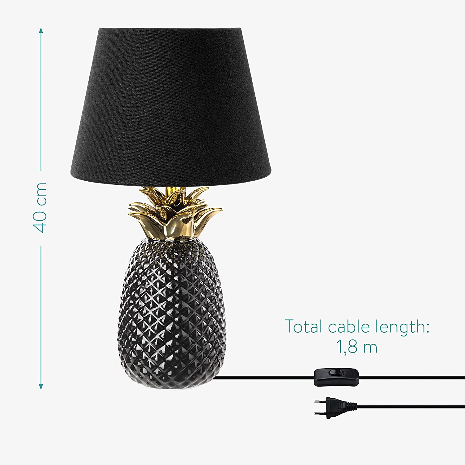 Navaris Desk Lamp Επιτραπέζιο Φωτιστικό - Ανανάς - 40cm - Black - 49151.01.01