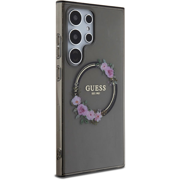 Guess Samsung Galaxy S24 Ultra - IML Flowers Wreath - MagSafe Σκληρή Θήκη με Πλαίσιο Σιλικόνης - Black - GUHMS24LHFWFCK