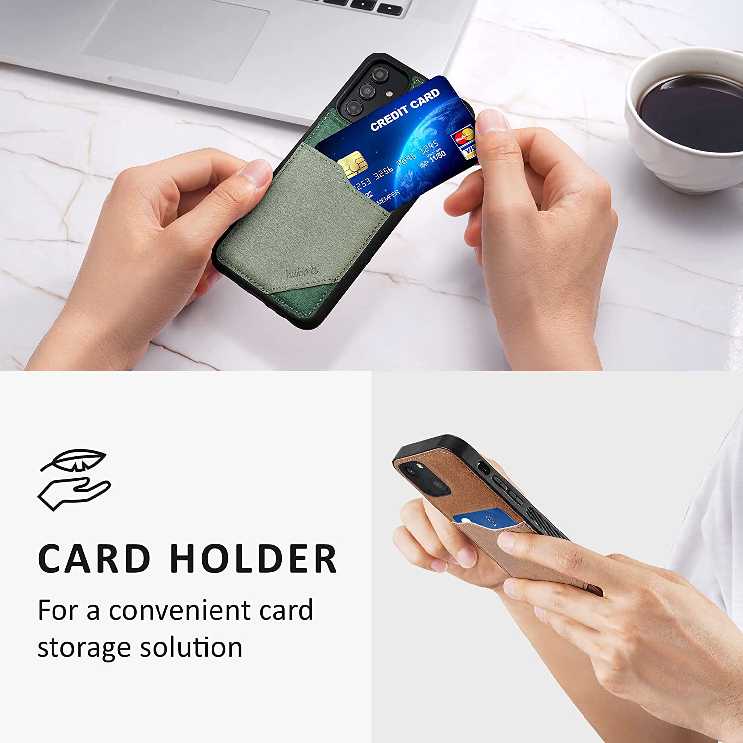 Kalibri Samsung Galaxy A13 4G Θήκη από Συνθετικό Δέρμα με Υποδοχή για Κάρτα - Dark Green / Light Green - 59491.80