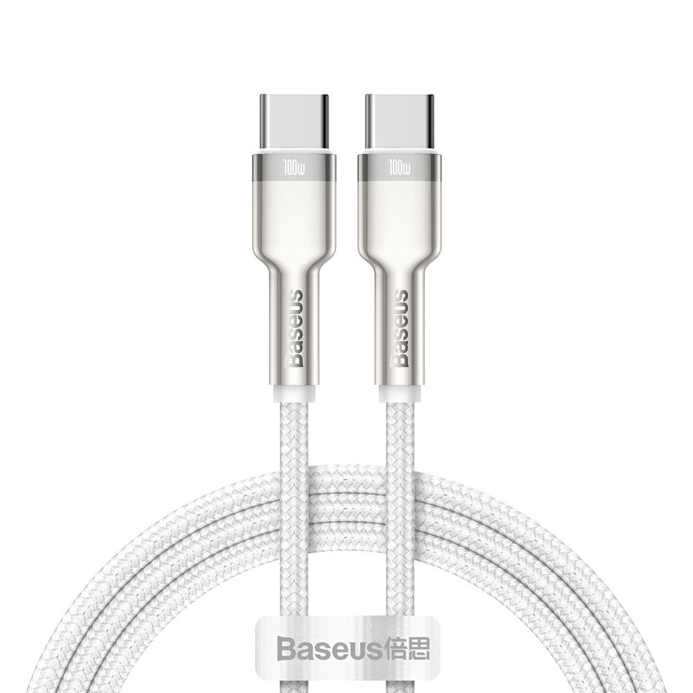 Baseus Cafule Series Metal Cable Type-C 5A PD 100W - Καλώδιο Γρήγορης Φόρτισης Type-C to Type-C 1M - White - CATJK-C02