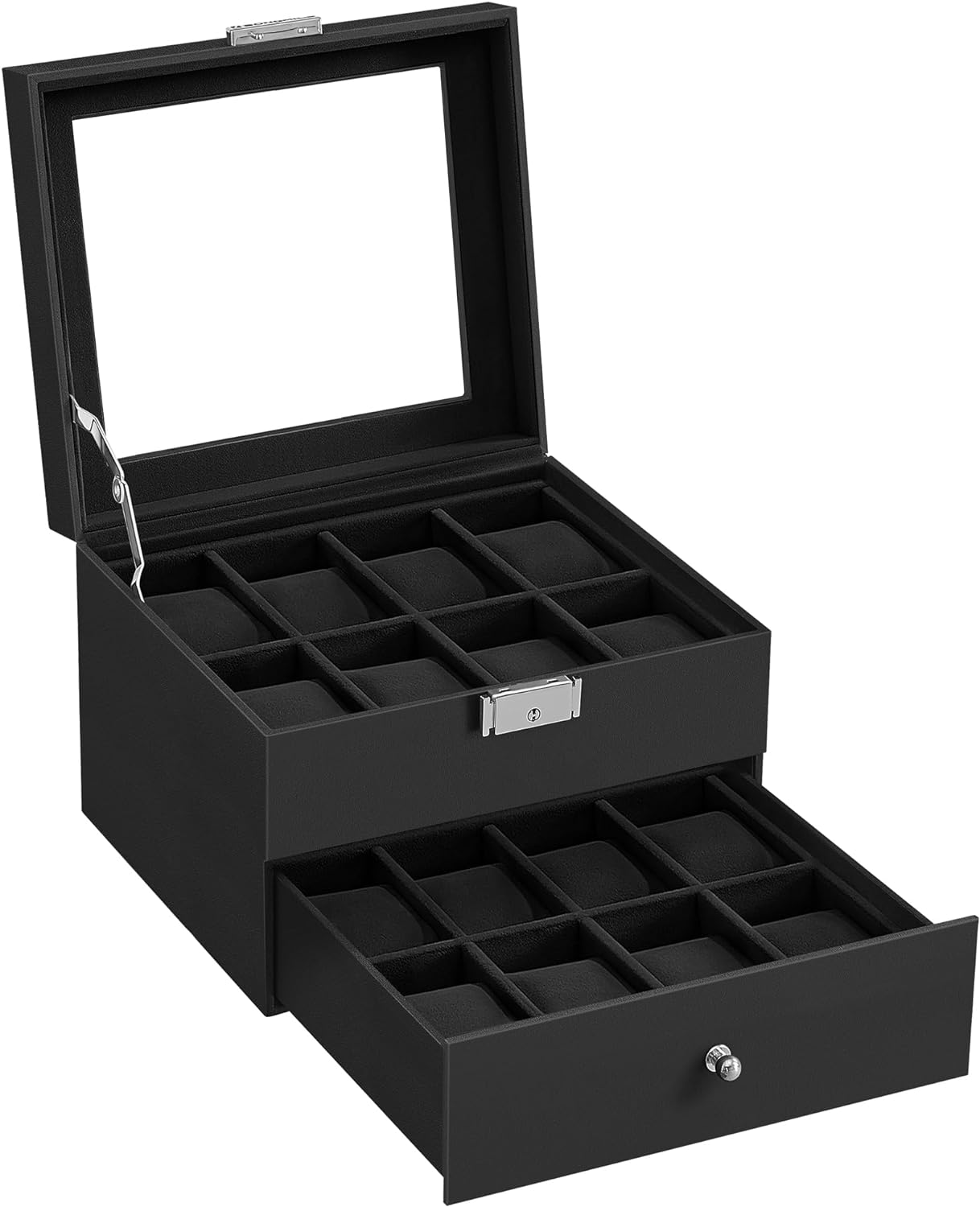 Songmics Κουτί Αποθήκευσης 2 Επιπέδων για 16 Ρολόγια - Black - JWB016B01