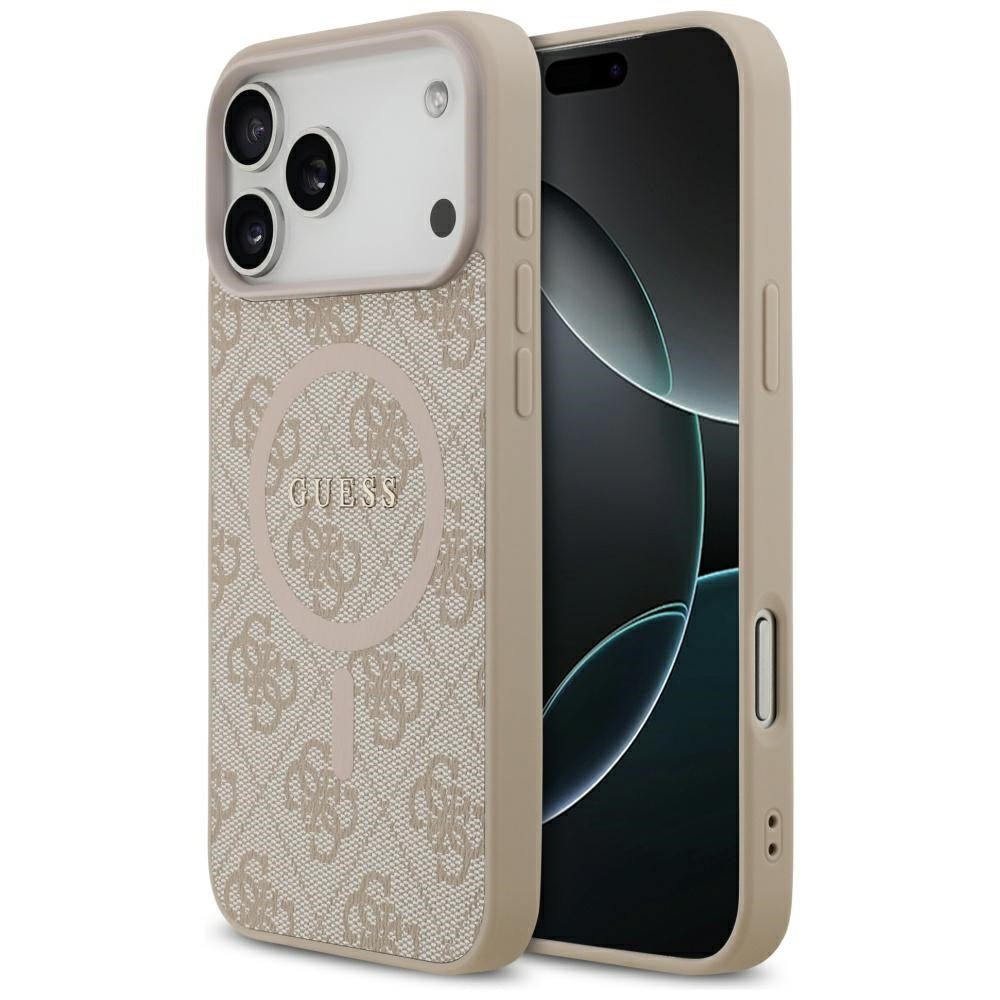 Guess iPhone 17 Pro Max - 4G Ring Classic Logo MagSafe - Σκληρή Θήκη με Πλαίσιο Σιλικόνης και Επένδυση Συνθετικού Δέρματος - Pink - GUHMP17XG4GFRP