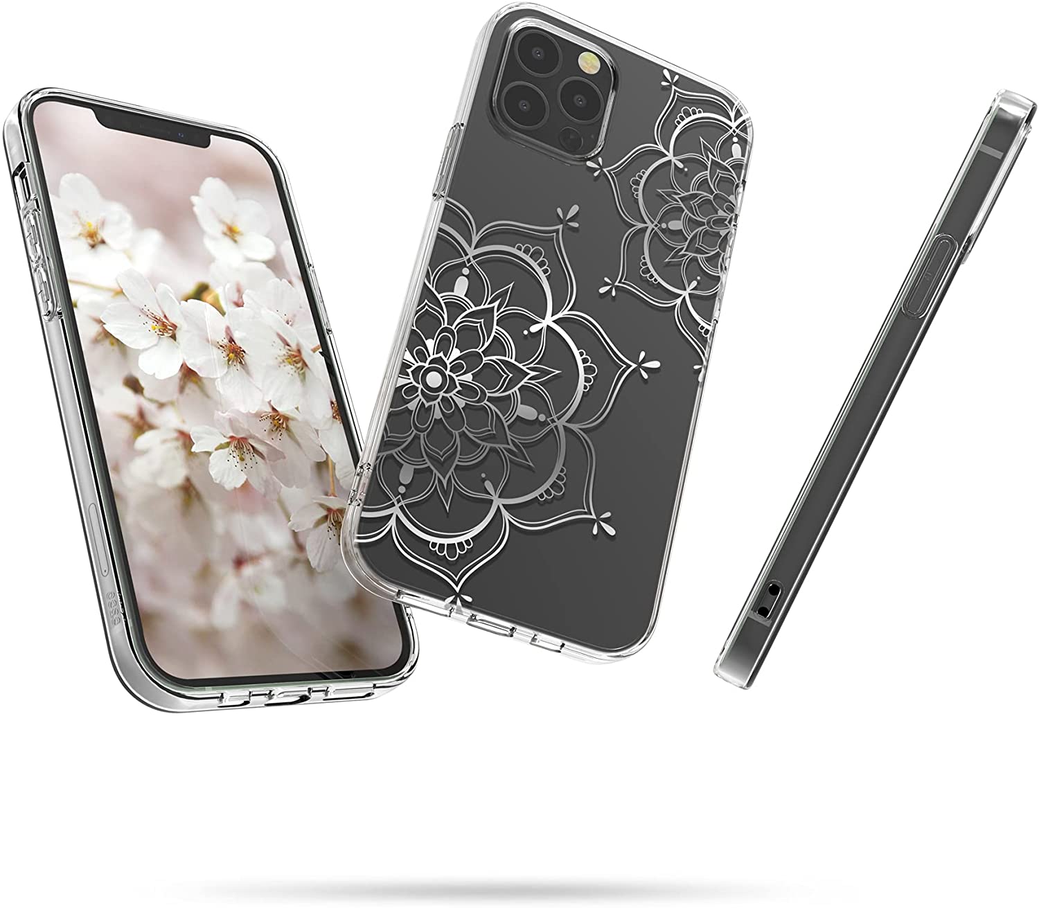 KW iPhone 12 / iPhone 12 Pro Θήκη Σιλικόνης TPU Design Flower Twins - Διάφανη / Silver - 53035.11