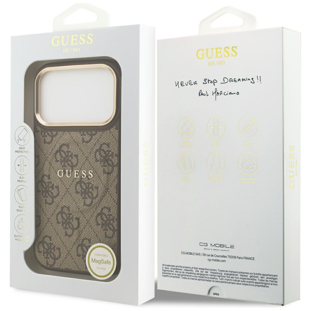 Guess iPhone 17 Pro - 4G PU Classic Logo MagSafe - Σκληρή Θήκη με Πλαίσιο Σιλικόνης και Επένδυση Οικολογικού Δέρματος - Brown - GUHMP17LP4MSEGCW