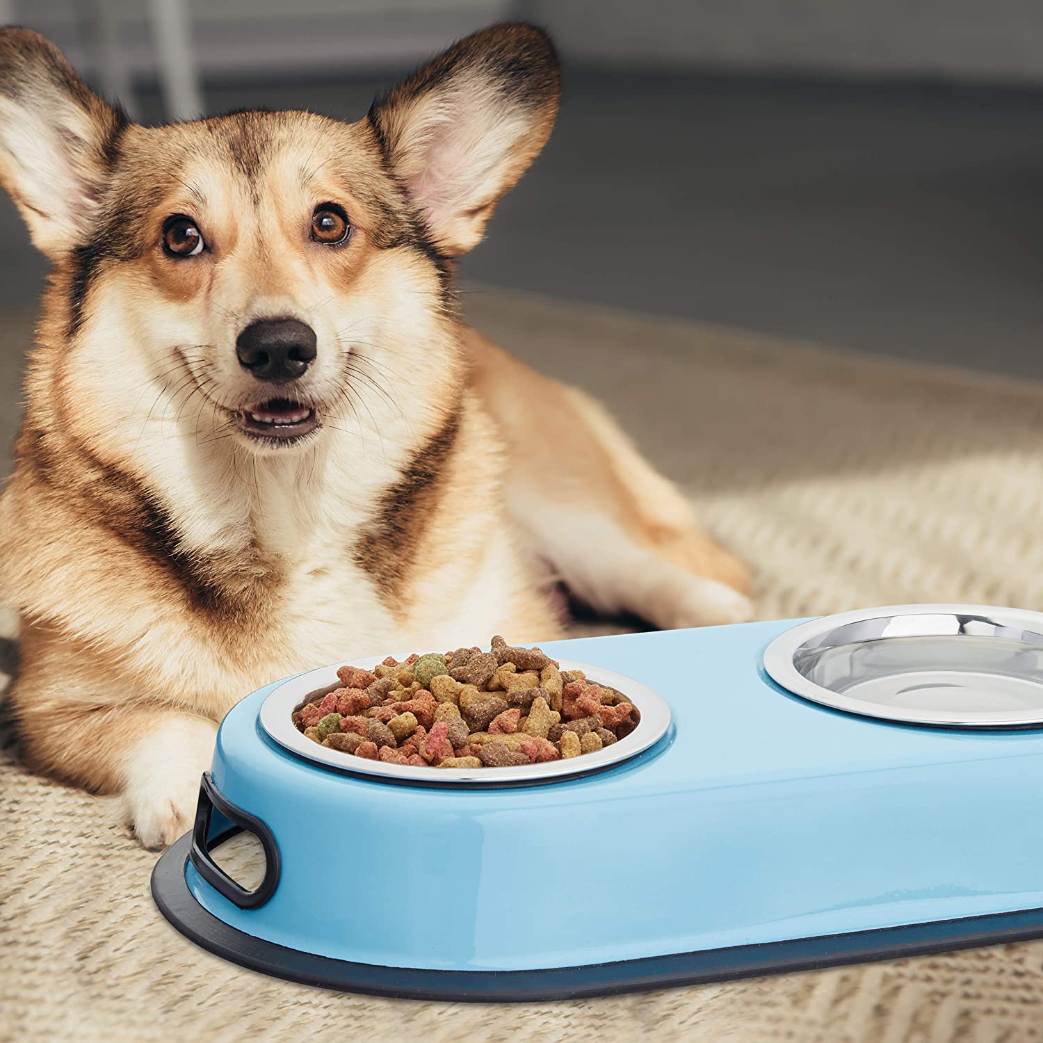 Relaxdays Βάση με 2 Μπολ 200ml από Ανοξείδωτο Ατσάλι - Blue - 4052025208462