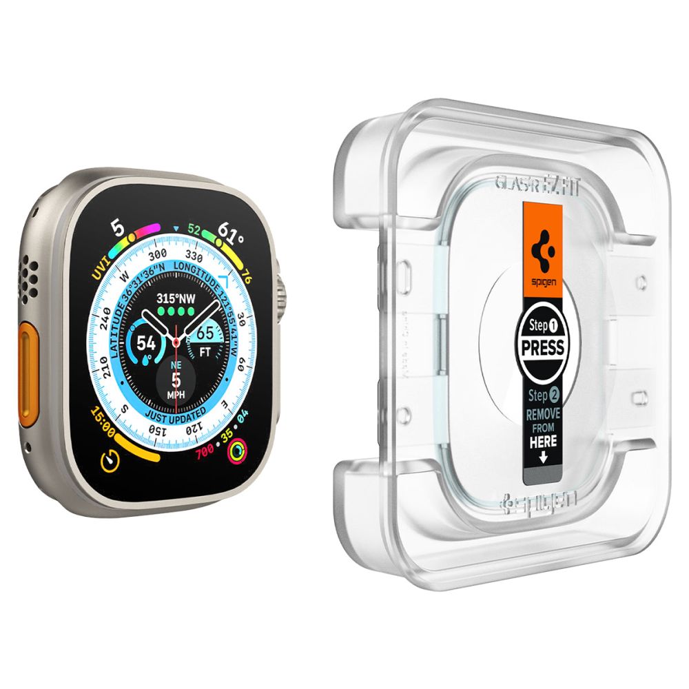 Spigen Προστασία Οθόνης Apple Watch Ultra (1/2/3) - 49mm - Glas.TR EZ Fit Αντιχαρακτικό Γυαλί Οθόνης - 2 Τεμάχια - Διάφανα
