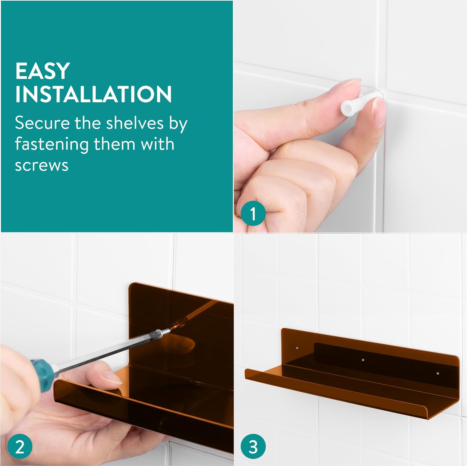 Navaris Σετ με 3 Ακρυλικά Ράφια - 38 x 10 cm - Brown - 61698.02