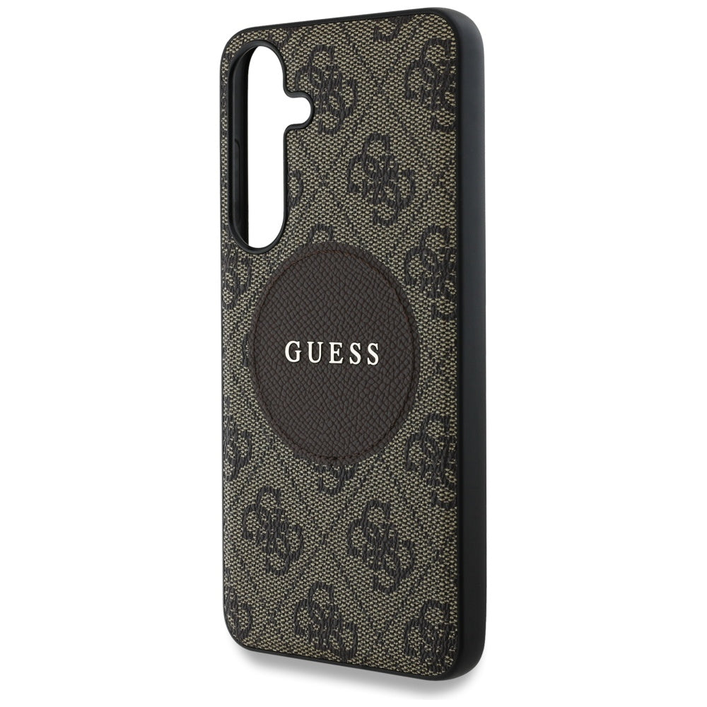 Guess Samsung Galaxy S25 Plus - 4G Round Patch Classic Logo - Θήκη με Επένδυση Συνθετικού Δέρματος και MagSafe - Brown - GUHMS25MP4PGRSGW