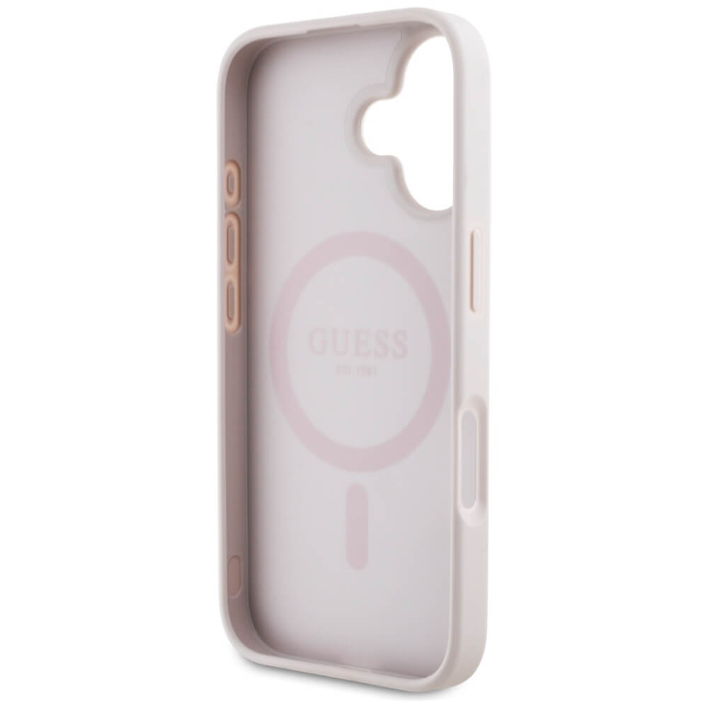 Guess iPhone 16 - 4G Circle Classic Logo - MagSafe Θήκη με Επένδυση Συνθετικού Δέρματος - Pink - GUHMP16SP4PGRSGP