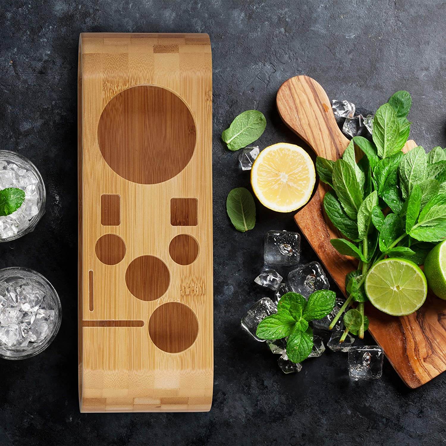 Relaxdays Σετ Κοκτέιλ 9 Τεμαχίων από Ανοξείδωτο Ατσάλι με Βάση από Μπαμπού - Silver / Natural - 4052025259488