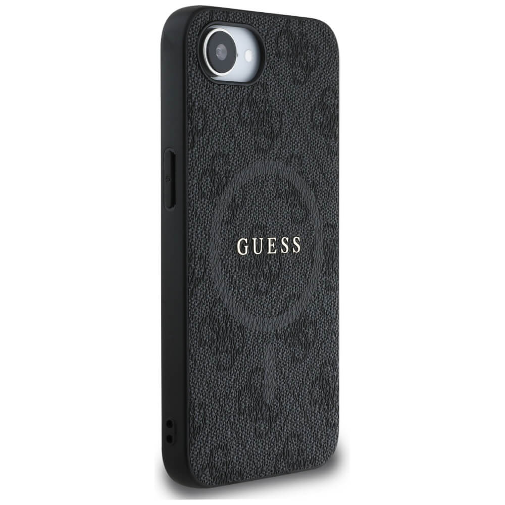 Guess iPhone 16e - 4G Ring Classic Logo - MagSafe Θήκη με Επένδυση Συνθετικού Δέρματος - Black - GUHMPSE4G4GFRK
