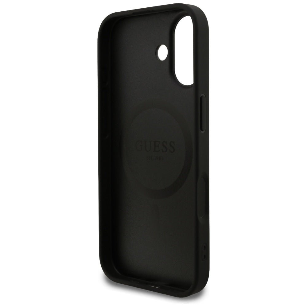 Guess iPhone 17 - Grained Ring MagSafe - Σκληρή Θήκη με Πλαίσιο Σιλικόνης και Οικολογικό Δέρμα - Black - GUHMP17SPGHSMMK