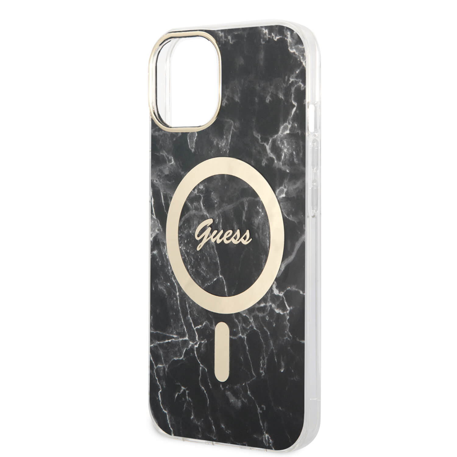 Guess iPhone 15 / 14 / 13 - Bundle Pack - Σετ Σκληρή Θήκη με Πλαίσιο Σιλικόνης και Ασύρματος Φορτιστής MagSafe - Design Marble MagSafe - Black - GUBPP14SHMEACSK