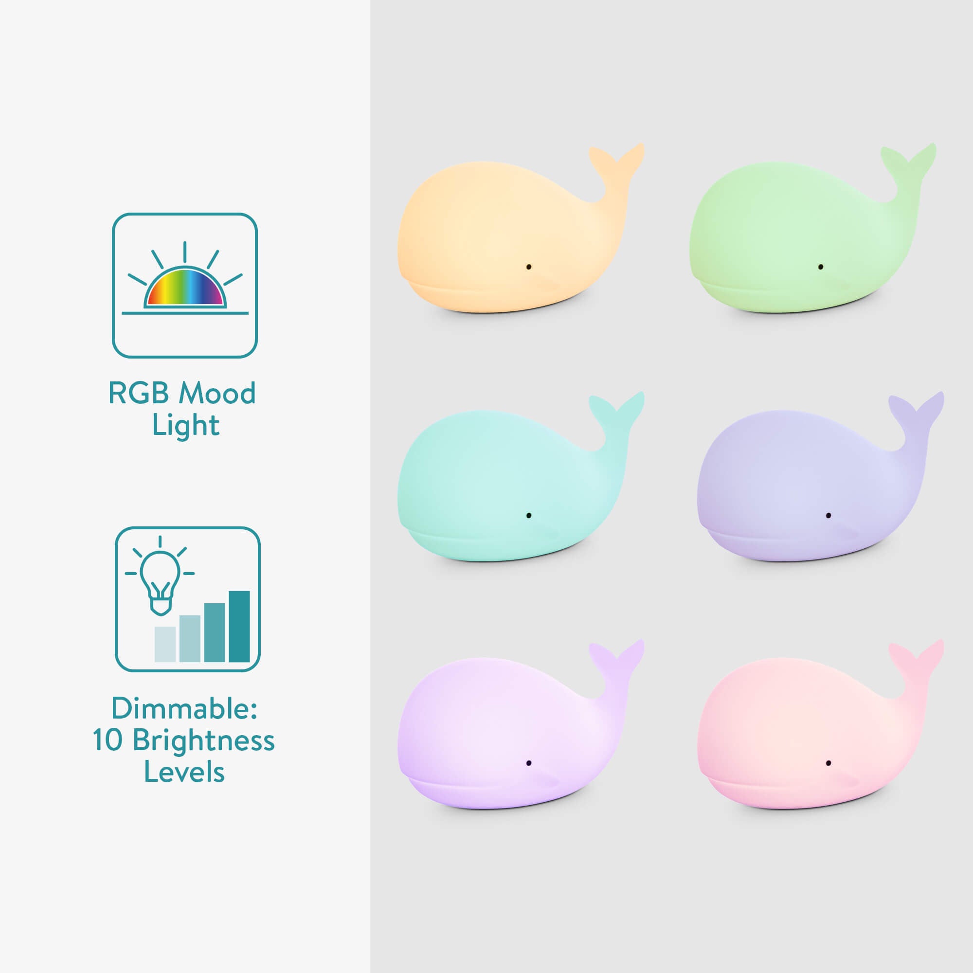 Navaris LED Night Light RGB - Παιδικό Νυχτερινό Φως με Αλλαγή Χρωμάτων - Design Whale - White - 55004.02.02