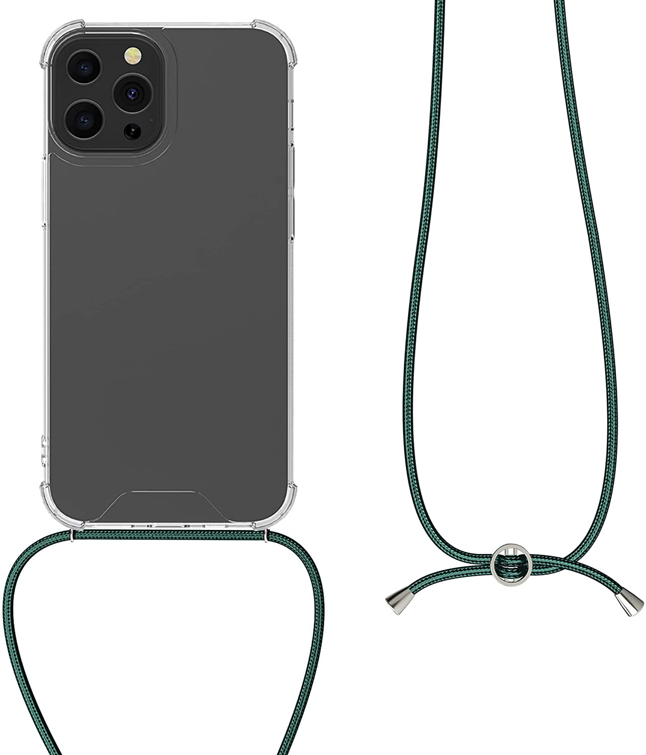 KW iPhone 13 Pro Θήκη Σιλικόνης TPU με Λουράκι - Διάφανη / Dark Green - 55963.80