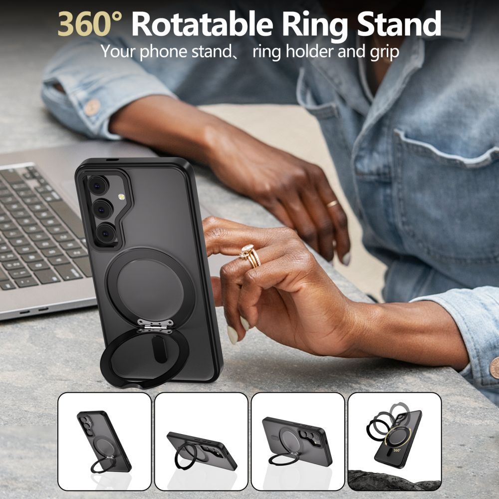 Tech-Protect Samsung Galaxy S25 MagRing - Σκληρή MagSafe Θήκη με Περιστρεφόμενο Δαχτυλίδι Συγκράτησης / Stand - Matte Black / Ημιδιάφανη