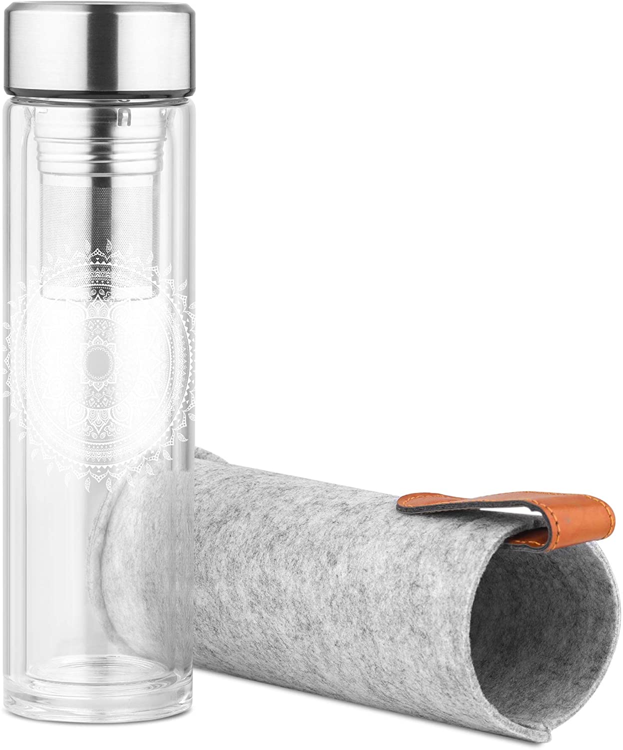 Navaris Γυάλινο Μπουκάλι Τσαγιού με Θήκη μεταφοράς - 500ml - Design Indian Sun - Clear - 52420.2.02