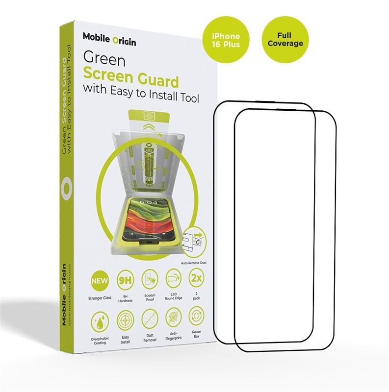Mobile Origin iPhone 16 Plus Screen Guard Full Glue 9H Αντιχαρακτικό Γυαλί Οθόνης με Κιτ Εγκατάστασης - 2 Τεμάχια - Black