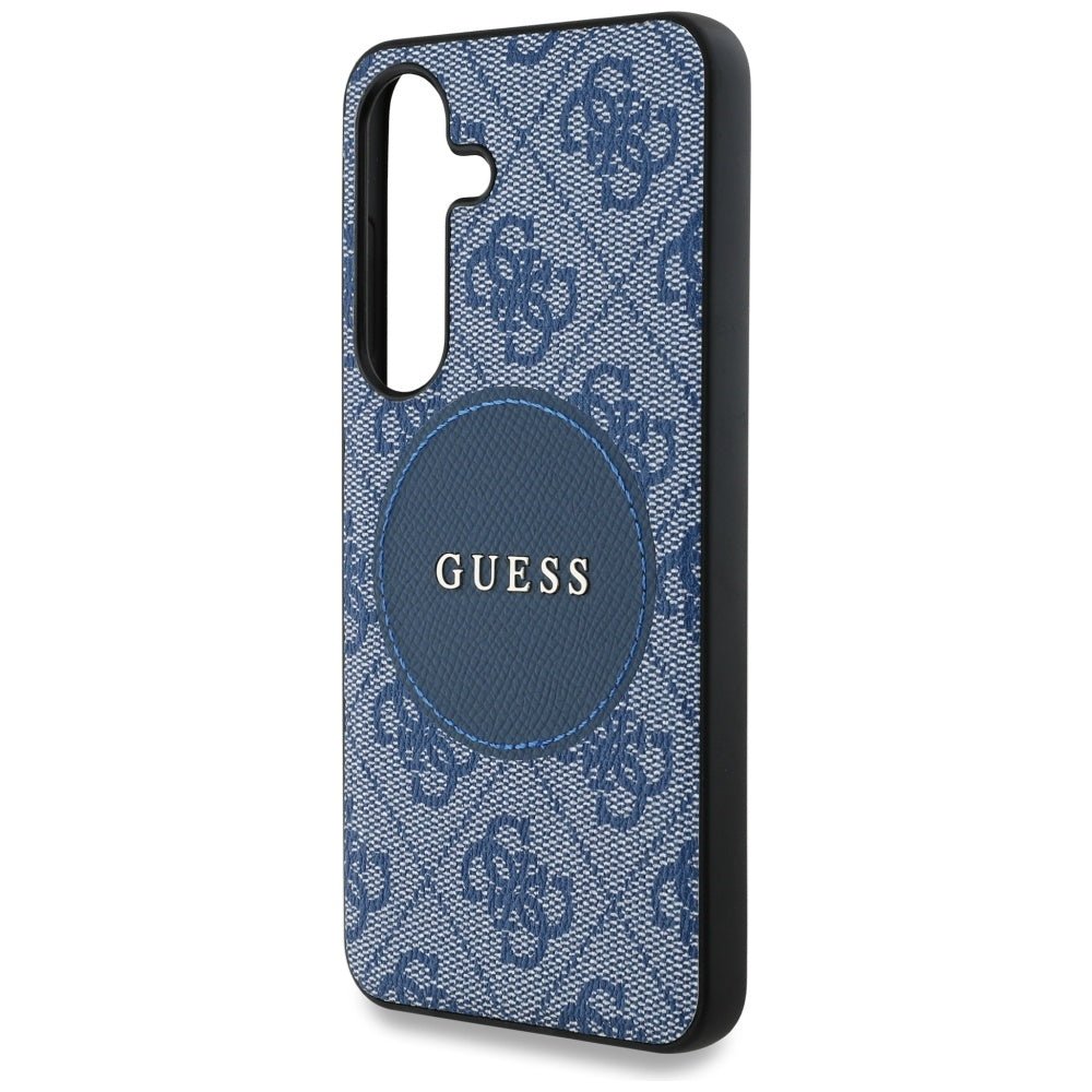 Guess Samsung Galaxy S25 - 4G Round Patch Classic Logo - Θήκη με Επένδυση Συνθετικού Δέρματος και MagSafe - Blue - GUHMS25SP4PGRSGB