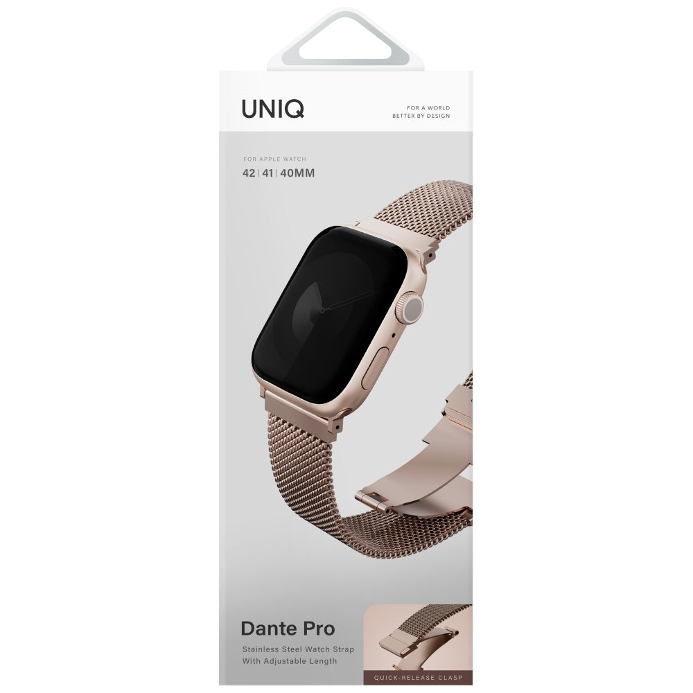 Uniq Λουράκι Apple Watch 7/8/9/10/11/12 - SE (1/2/3) – 40/41/42mm από Ανοξείδωτο Ατσάλι - Dante Pro - Metallic Rose