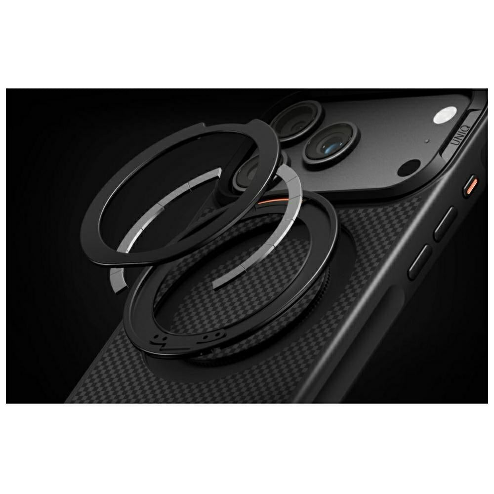 Uniq iPhone 18 Pro / iPhone 17 Pro - Σκληρή Θήκη με Δαχτυλίδι Συγκράτησης MagSafe - Keva Mov Kickstand Aramid - Black