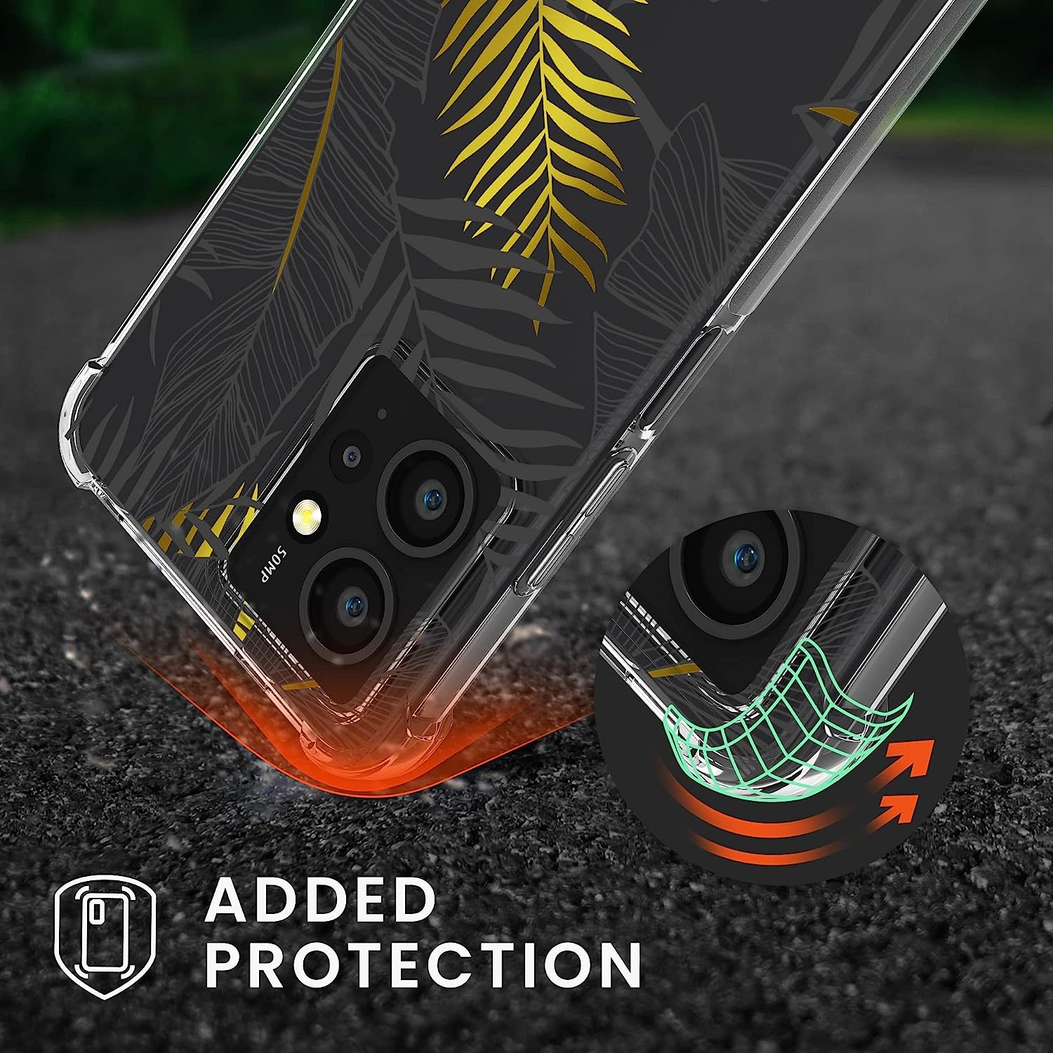 KW Xiaomi Redmi Note 12 4G Θήκη Σιλικόνης TPU με Λουράκι Design Jungle - Yellow / Grey / Διάφανη - 61174.02
