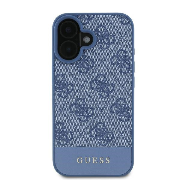 Guess iPhone 16 - 4G Bottom Stripe - Θήκη με Επένδυση Συνθετικού Δέρματος - Blue - GUHCP16SG4GLBL
