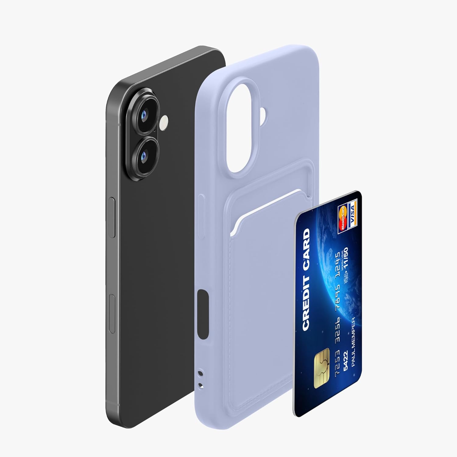 KW iPhone 16 Θήκη Σιλικόνης TPU με Υποδοχή για Κάρτα - Lavender