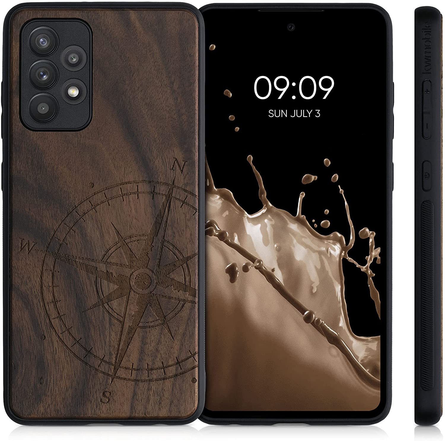 KW Samsung Galaxy A52 / A52 5G / A52s 5G Θήκη από Φυσικό Ξύλο - Design Vintage Compass - Dark Brown - 54354.02 - likebrands.gr