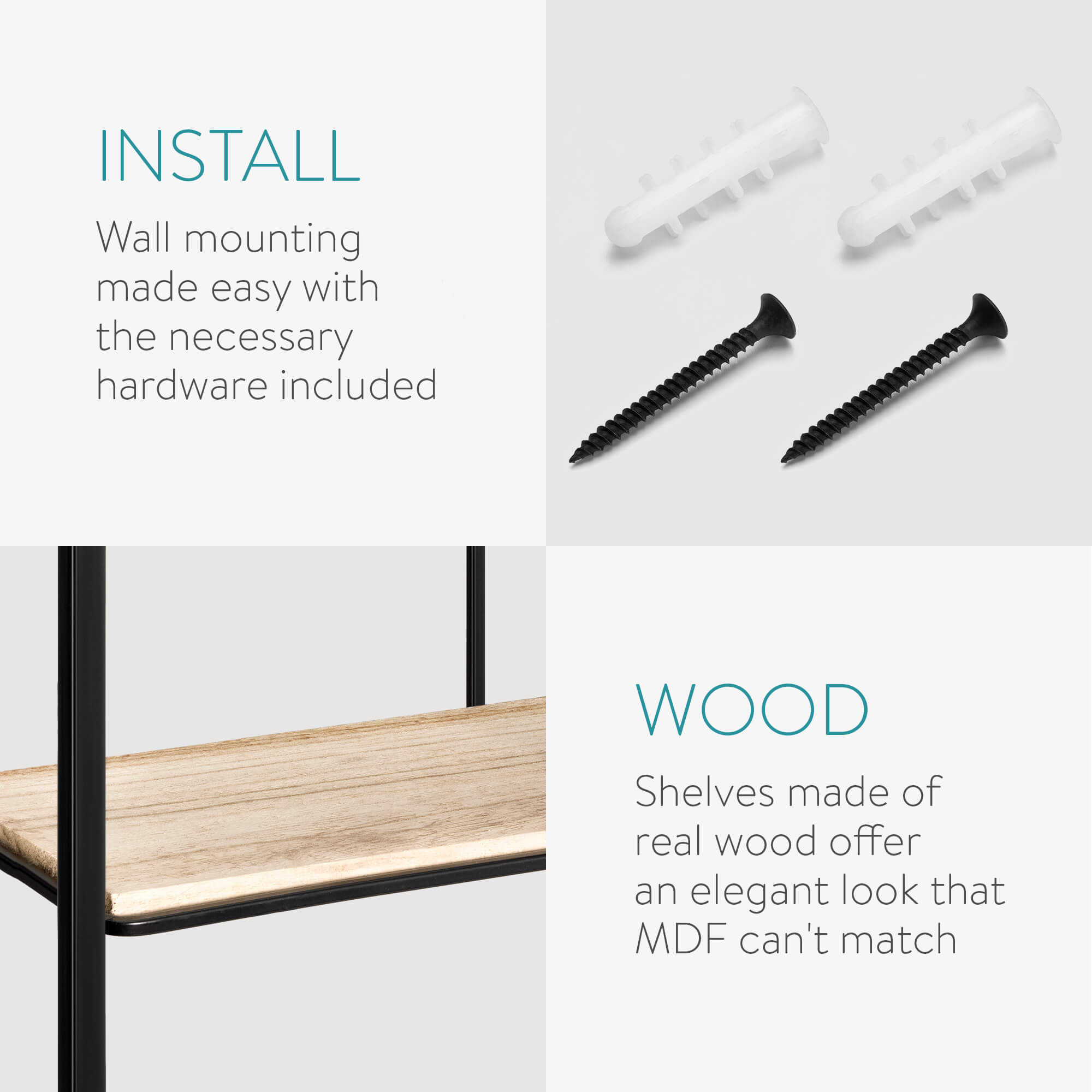 Navaris Ράφι Τοίχου - Square - 46 x 46 x 11 cm - Black - 54569.2