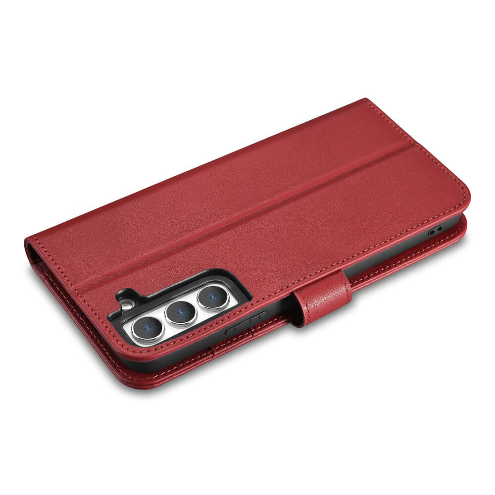 iCarer Samsung Galaxy S22 Plus Haitang Leather Θήκη Πορτοφόλι Stand από Γνήσιο Δέρμα - Red