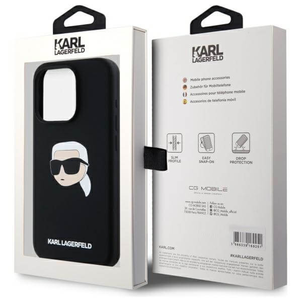 Karl Lagerfeld iPhone 15 Pro - Silicone Karl Head Print - Θήκη Σιλικόνης με MagSafe - Black - KLHMP15LSKHPPLK