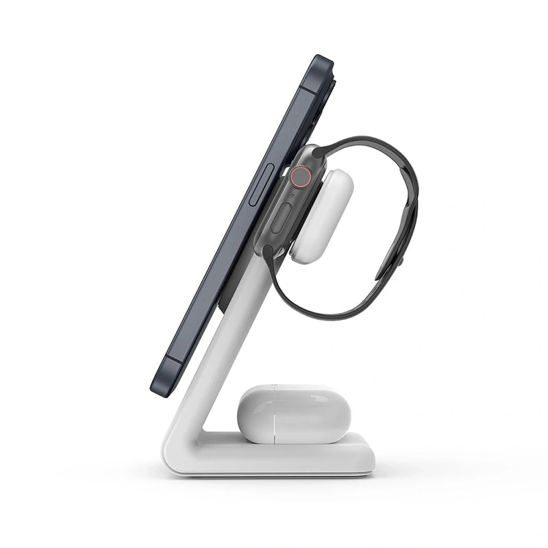 Crong MagSpot Pivot Stand 3 σε 1 Ασύρματος MagSafe Φορτιστής για iPhone - Apple Watch - AirPods - White